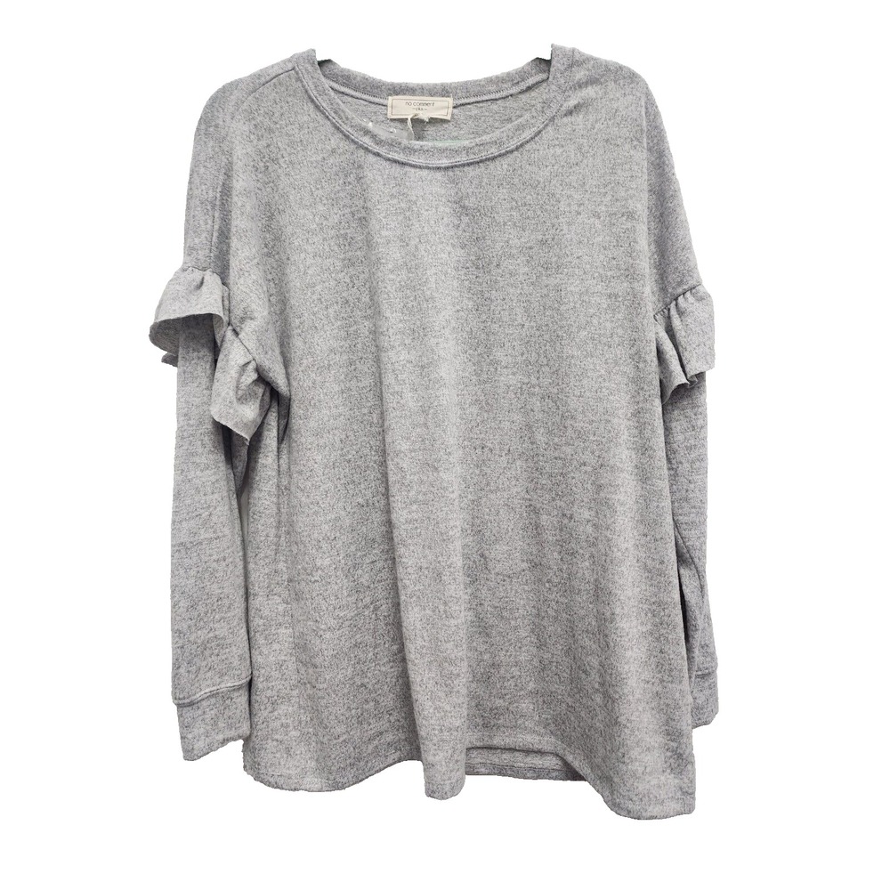 No Comment NY.LA Womens Tunic Top Size 2X Gray Brushed Ruffle Long Sleeve NWT - Picture 1 of 9